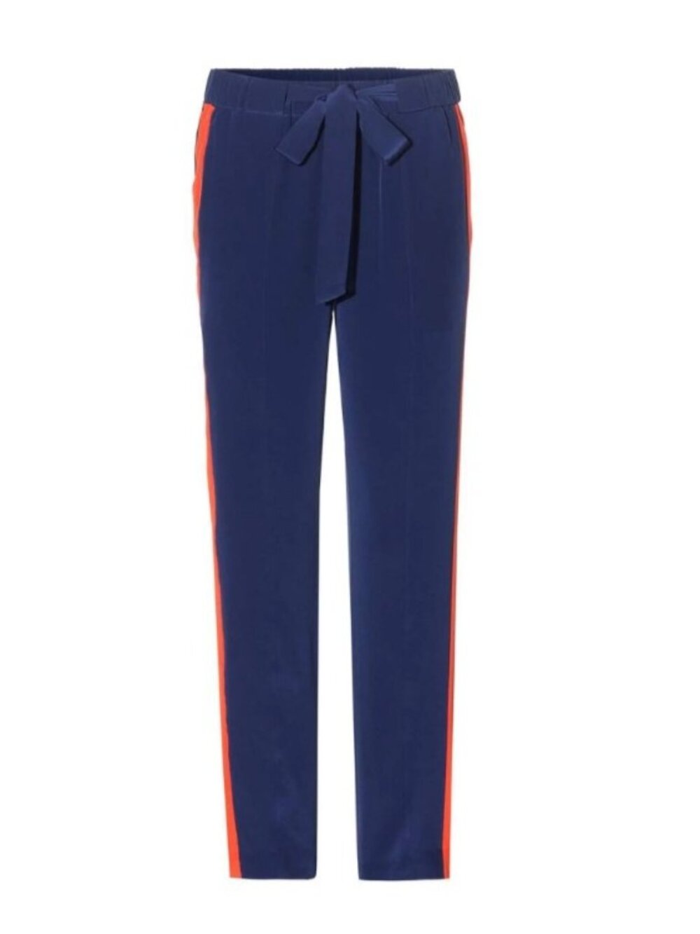 Tory Burch Desmond silk trousers blue 100% silk pants with orange stripe / panel